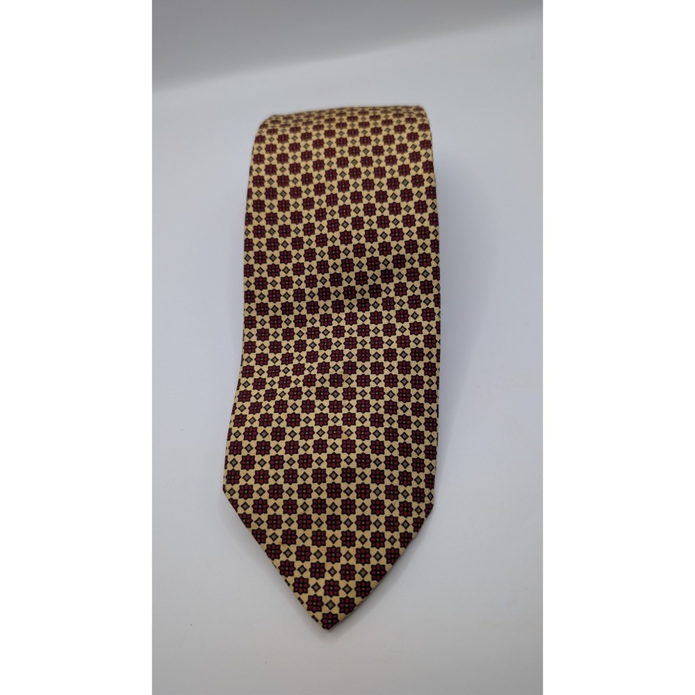 Brooks Brothers Makers Vtg Mens Silk Necktie Geometric Burgundy Gold England